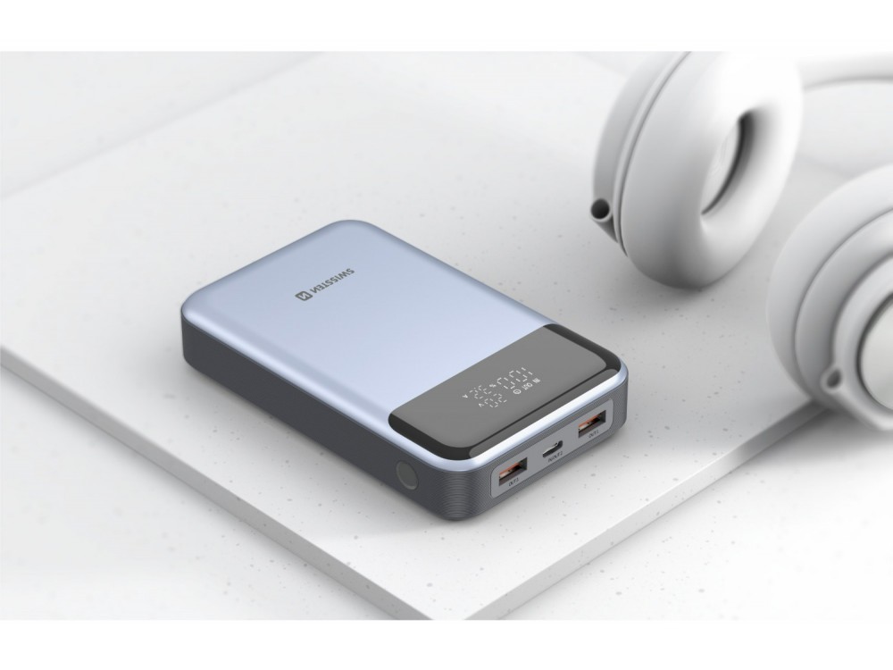 Swissten Power Bank 20000mAh για Laptop, 100W με Θύρα USB-C και 2 Θύρες USB-A Power Delivery / Quick Charge 3.0, Grey