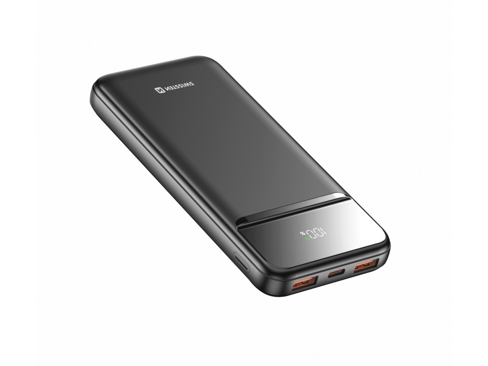 Swissten Power Line II 10000 PD 22.5W USB-C Power Bank 10.000mAh Power Delivery & QC3.0, Μαύρο