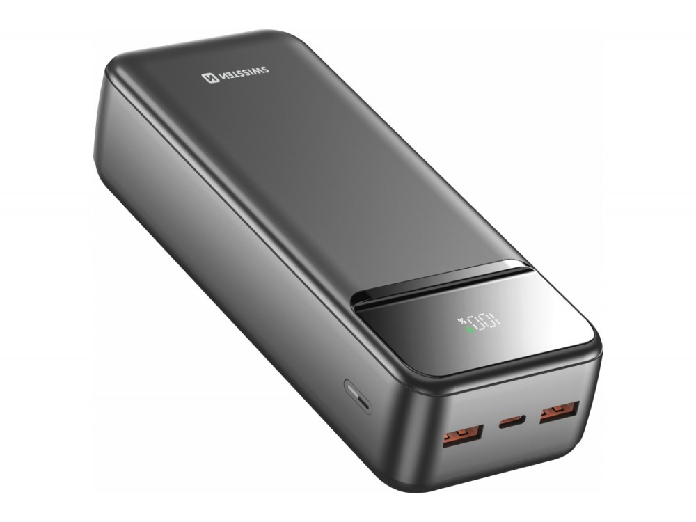 Swissten Power Line II 30000 PD 22.5W USB-C Power Bank 30.000mAh Power Delivery & QC3.0, Μαύρο