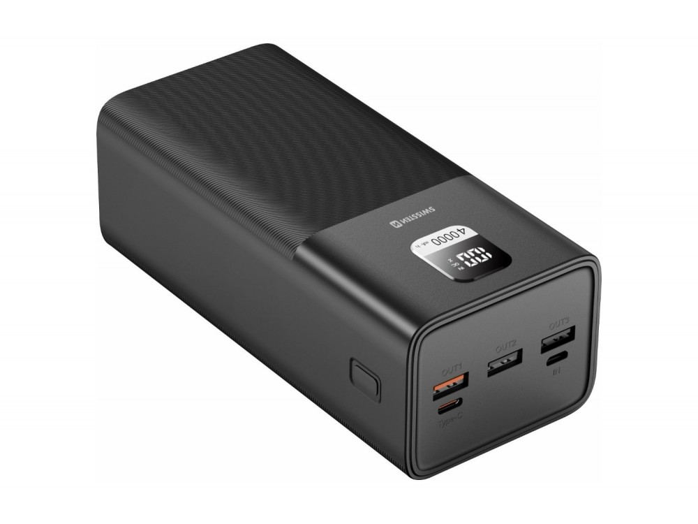 Swissten Power Bank 40.000mAh, 100W, με 3 Θύρες USB-A & Θύρα USB-C Power Delivery / Quick Charge, Black