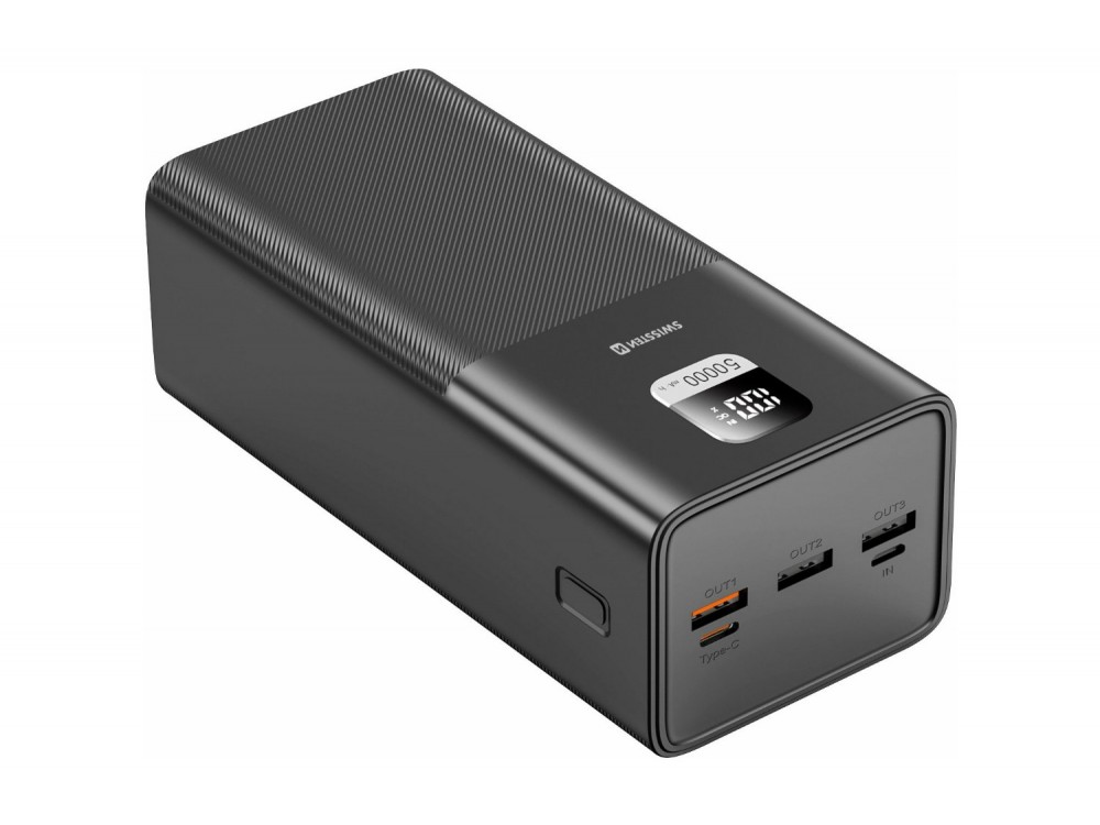 Swissten Power Bank 50.000mAh, 100W, με 3 Θύρες USB-A & Θύρα USB-C Power Delivery / Quick Charge, Black