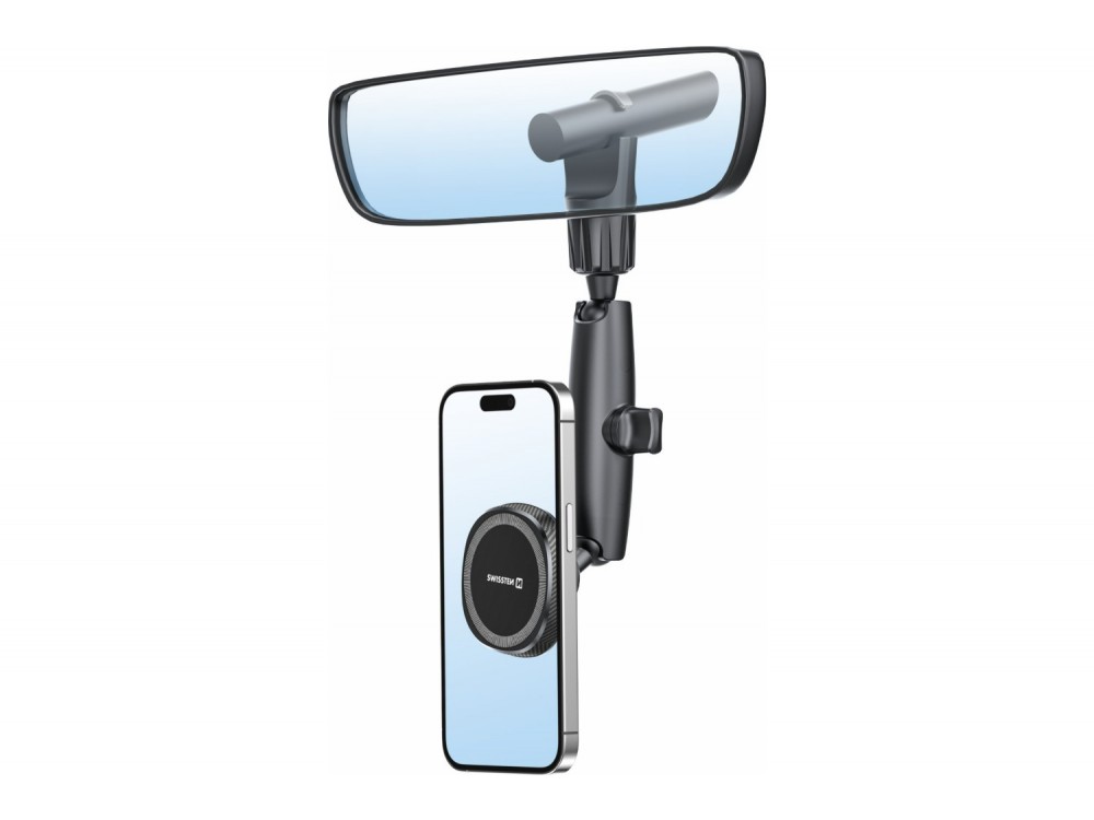 Swissten Rearview Mirror Magnetic Car Holder, Μαγνητική Βάση Κινητού Αυτοκινήτου για Καθρέφτη, Μαύρη
