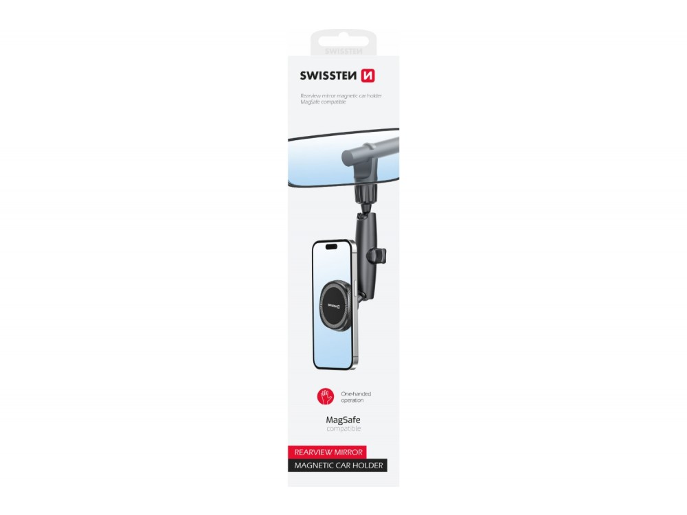 Swissten Rearview Mirror Magnetic Car Holder, Μαγνητική Βάση Κινητού Αυτοκινήτου για Καθρέφτη, Μαύρη