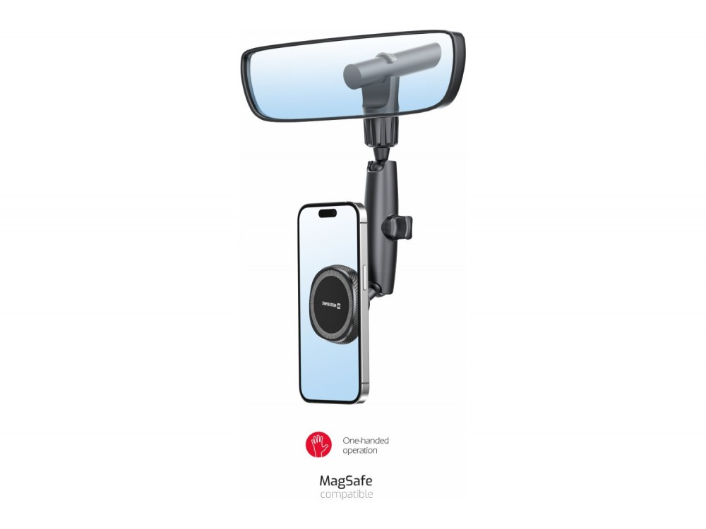 Swissten Rearview Mirror Magnetic Car Holder, Μαγνητική Βάση Κινητού Αυτοκινήτου για Καθρέφτη, Μαύρη