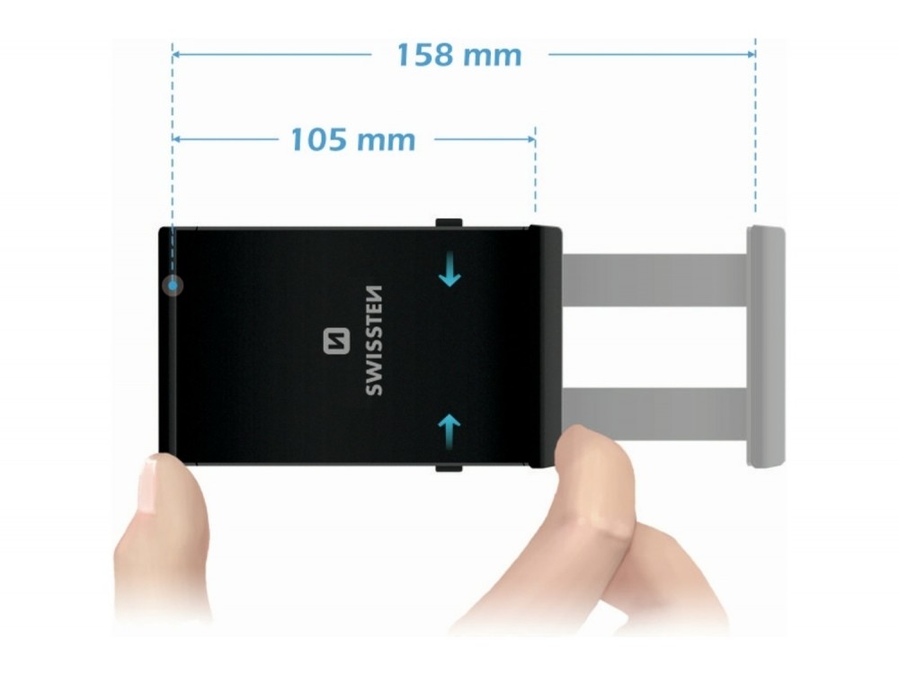Swissten S-GRIP T1-HK, Βάση Κινητού & Tablet Αυτοκινήτου 3.5" - 10.5" με Ρυθμιζόμενα Άγκιστρα, Black
