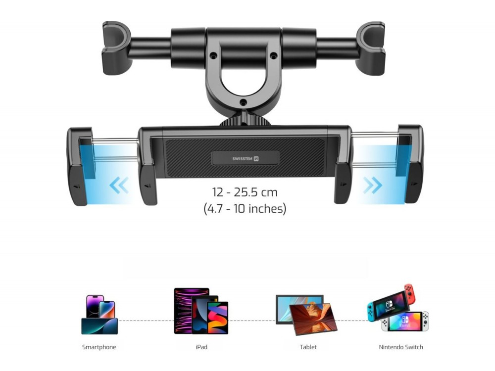 Swissten S-GRIP T2-OP Tablet Holder for Car Headrest, Βάση Κινητού & Tablet Αυτοκινήτου Περιστρεφόμενη Ρυθμιζόμενα Άγκιστρα