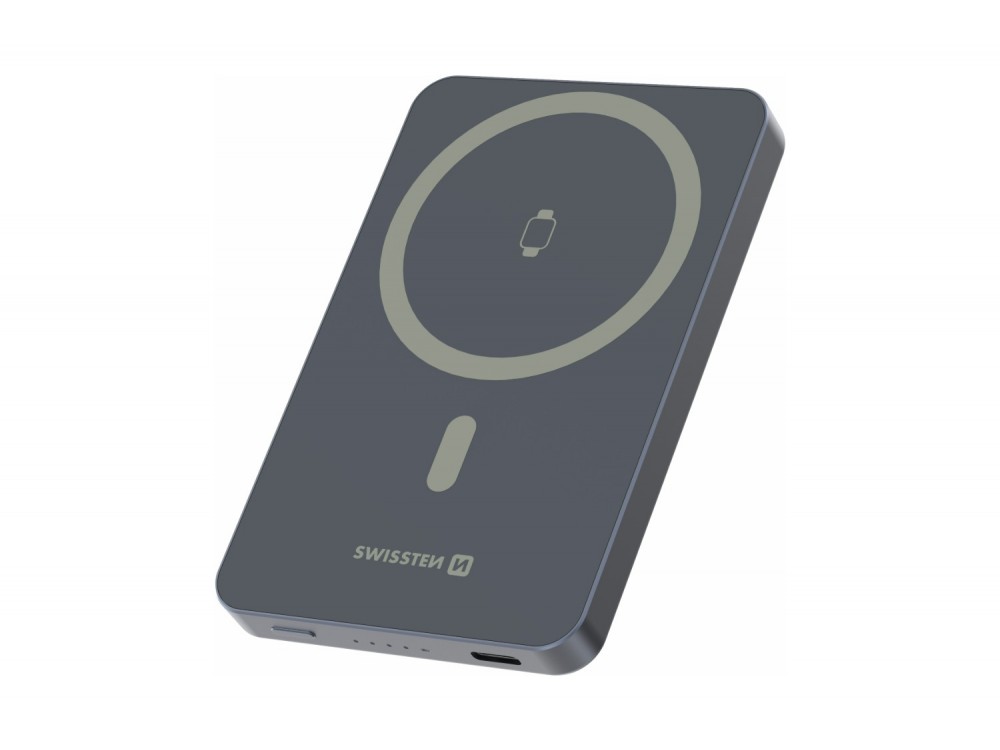 Swissten Slim Fusion Power Bank 5000mAh με Θύρα USB-C 20W, MagSafe 15W Wireless Charging, Silver