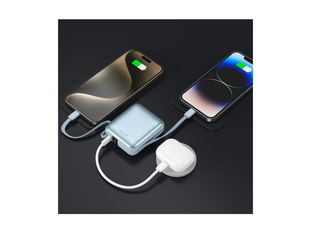 Swissten Space Power Bank 10.000mAh, 22.5W, με Θύρα USB-C & Ενσωματωμένα Καλώδια USB-C & Lightning, Blue