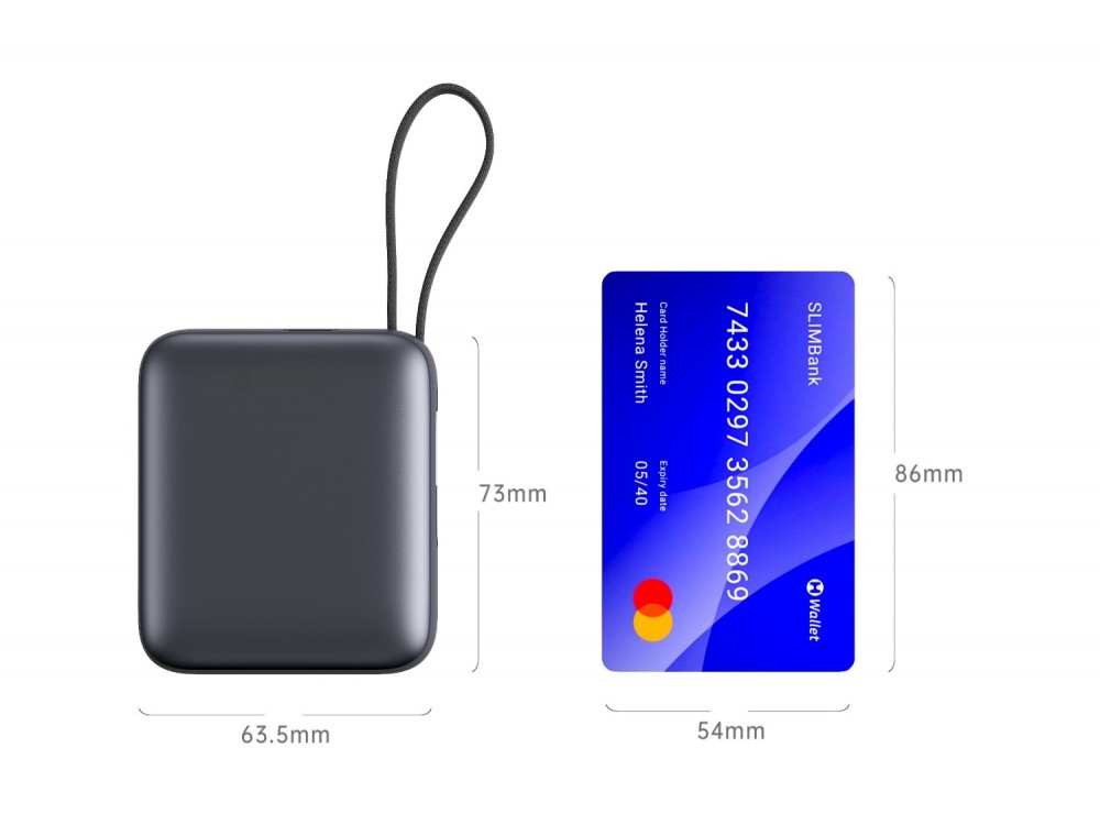 Swissten Space Power Bank 22.5W, 10.000mAh, με Θύρα USB-C & Ενσωματωμένα Καλώδια USB-C & Lightning, Silver