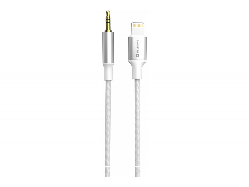 Swissten Textile Καλώδιο Lightning σε AUX 3.5mm με Νάυλον Ύφανση 1.5.μ, White