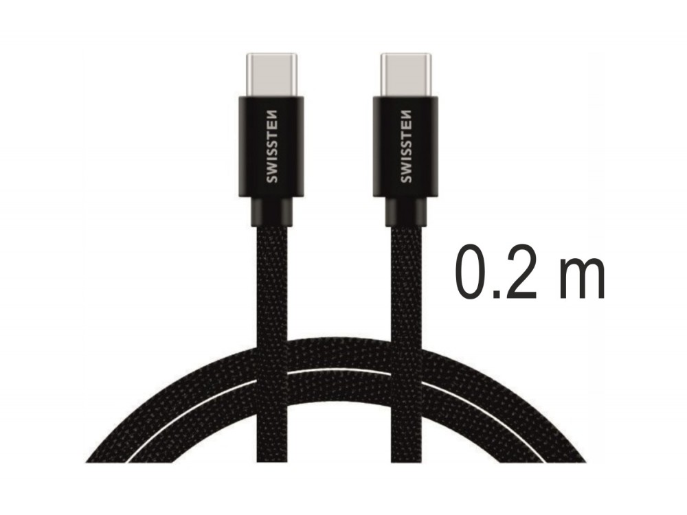 Swissten Textile USB-C Cable, Καλώδιο USB-C σε USB-C 60W, 20εκ., Black