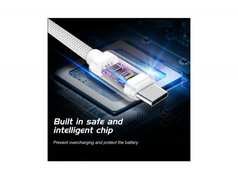 Swissten Textile USB-C Cable, Καλώδιο USB-C σε USB-C 60W, 20εκ., Silver