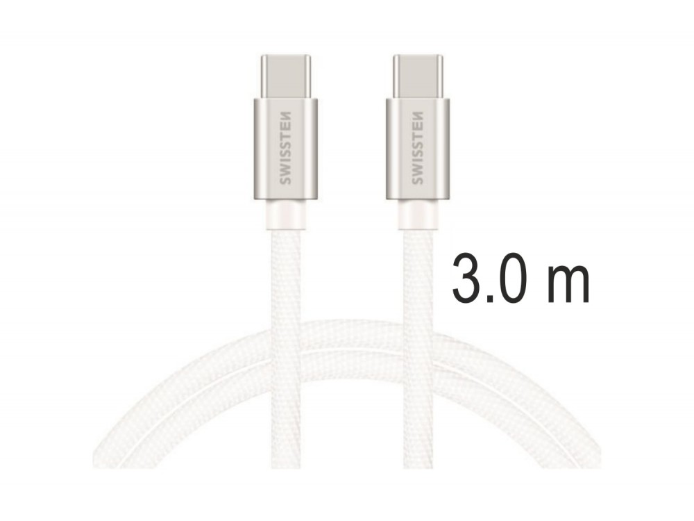 Swissten Textile USB-C Cable, Καλώδιο USB-C σε USB-C 60W, 3μ., Silver