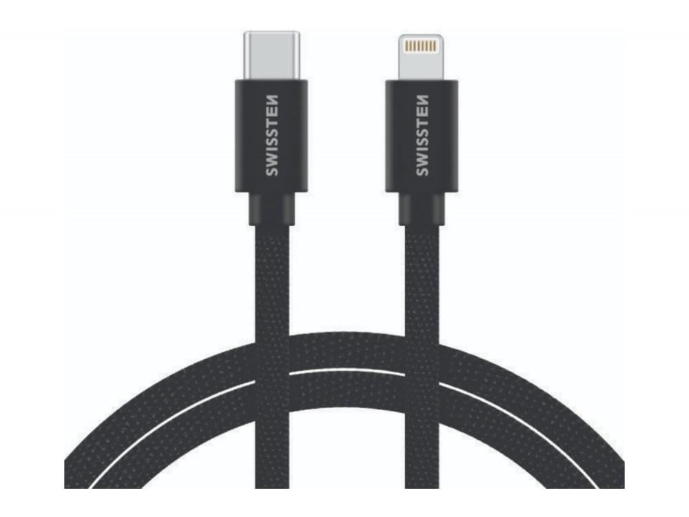 Swissten Textile Καλώδιο USB-C σε Lightning 2μ. με Νάυλον Ύφανση, Black
