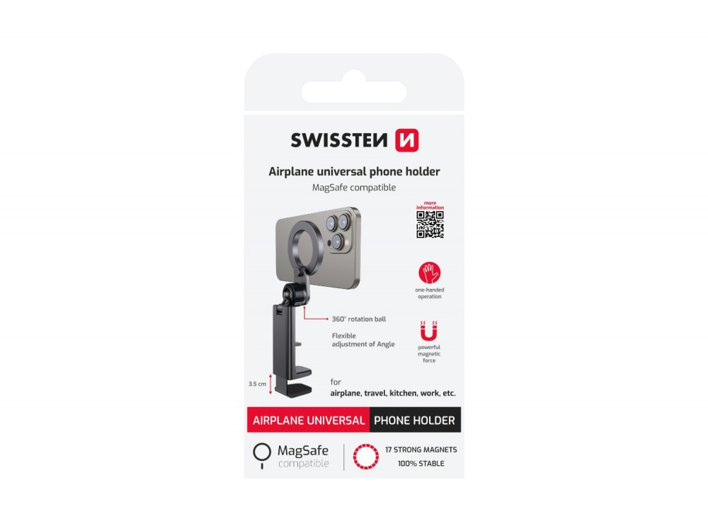 Swissten Universal MagSafe Holder, Μαγνητική Βάση Magsafe για Κινητό με Προσαρμοζόμενη Λαβή έως 3.5εκ., Black