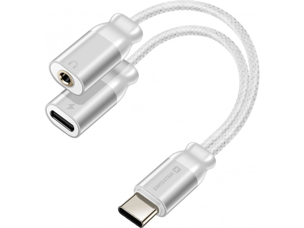 Swissten USB-C Male σε 3.5mm Female Auxiliary & USB-C Female Splitter Audio Cable 25cm Braided