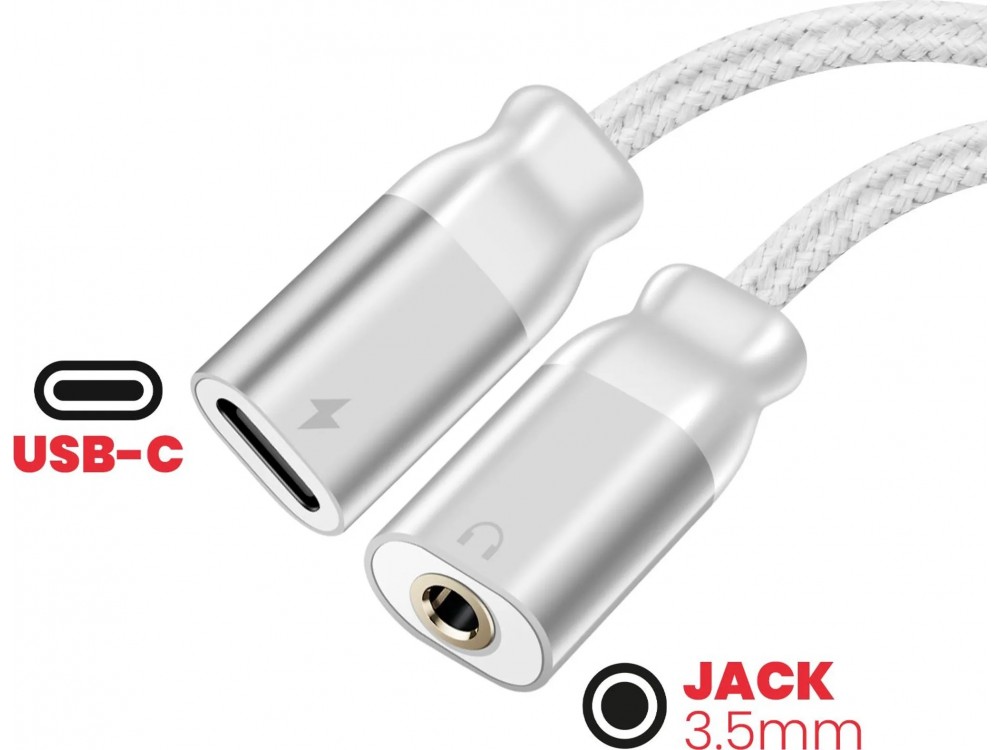 Swissten USB-C Male σε 3.5mm Female Auxiliary & USB-C Female Splitter Audio Cable 25cm Braided