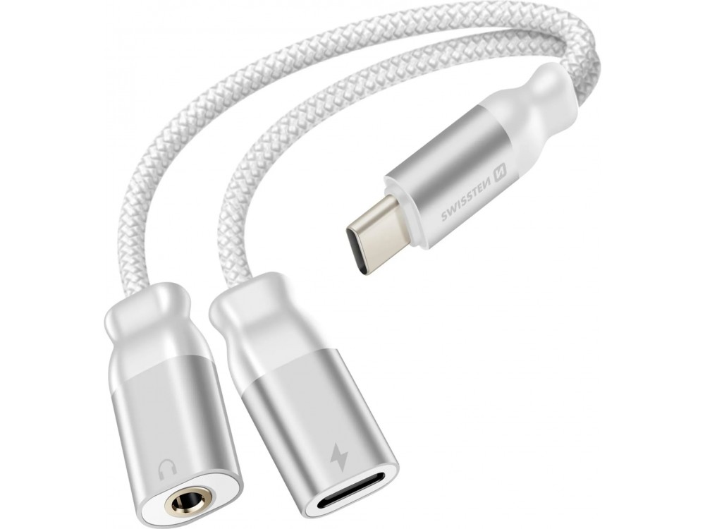 Swissten USB-C Male σε 3.5mm Female Auxiliary & USB-C Female Splitter Audio Cable 25cm Braided