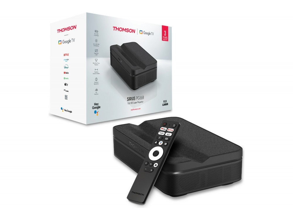 Thomson Sirius Google TV Projector 1080p Ultra Short Throw με WiFi, Google TV, 600 ANSI Lumens - ΑΝΟΙΓΜΕΝΗ ΣΥΣΚΕΥΑΣΙΑ