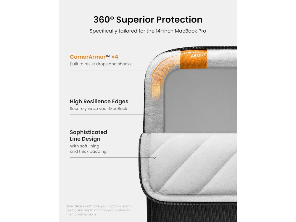 tomtoc 360° protective case for laptop / Macbook Pro & Air 14" case / DELL XPS / HP / Surface Laptop, Black