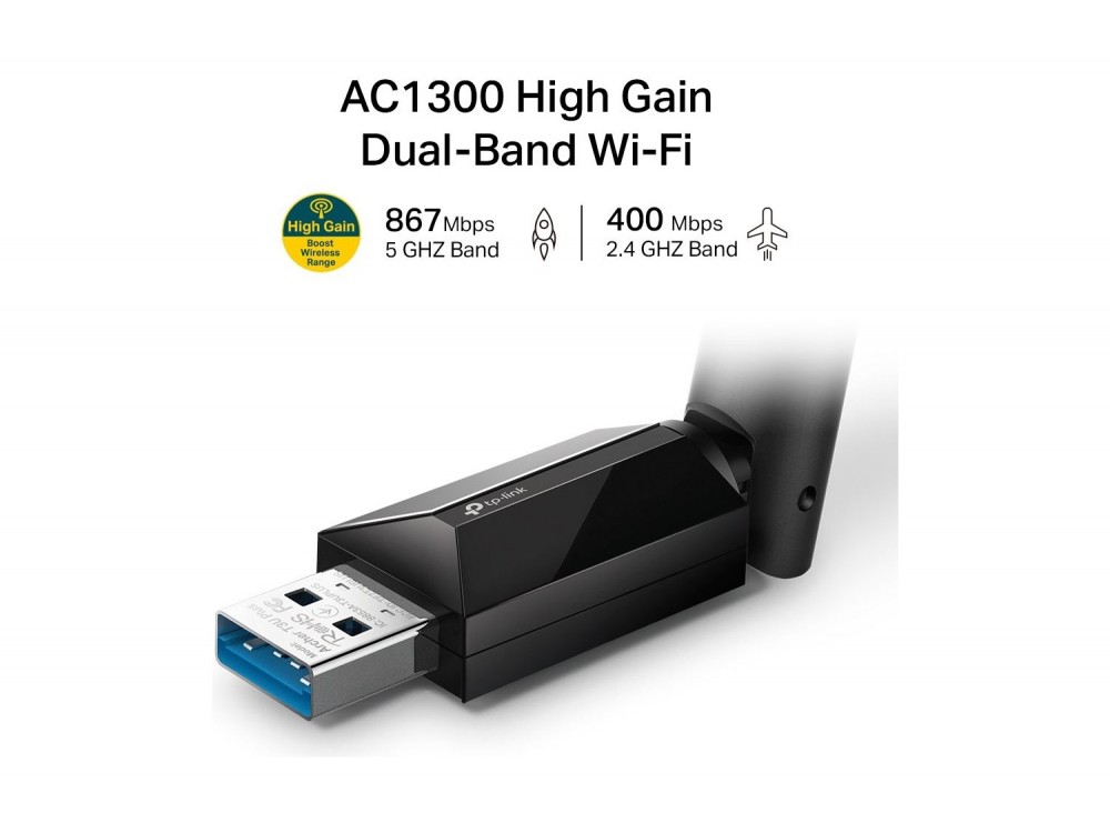 TP-Link Archer T3U Plus AC1300 Ασύρματος USB Αντάπτορας Wi-Fi Dual Band με High-Gain Κεραία