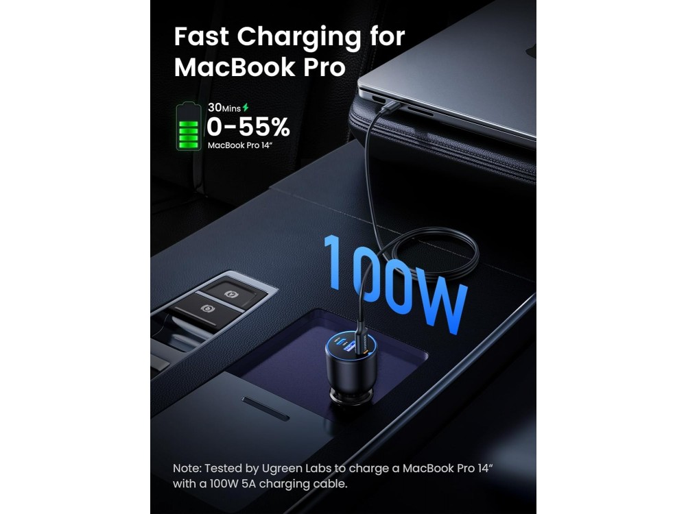 Ugreen Φορτιστής Αυτοκινήτου 130W PD / QC με Θύρες USB-A & USB-C και Καλώδιο USB-C 1m, Gray