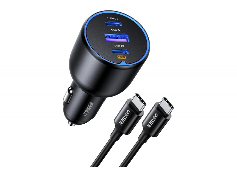 Ugreen Φορτιστής Αυτοκινήτου 130W PD / QC με Θύρες USB-A & USB-C και Καλώδιο USB-C 1m, Gray