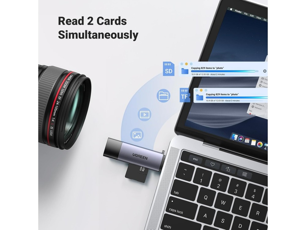 Ugreen 2-in-1 USB-C OTG Card Reader USB 3.0 για SD / microSD, Gray
