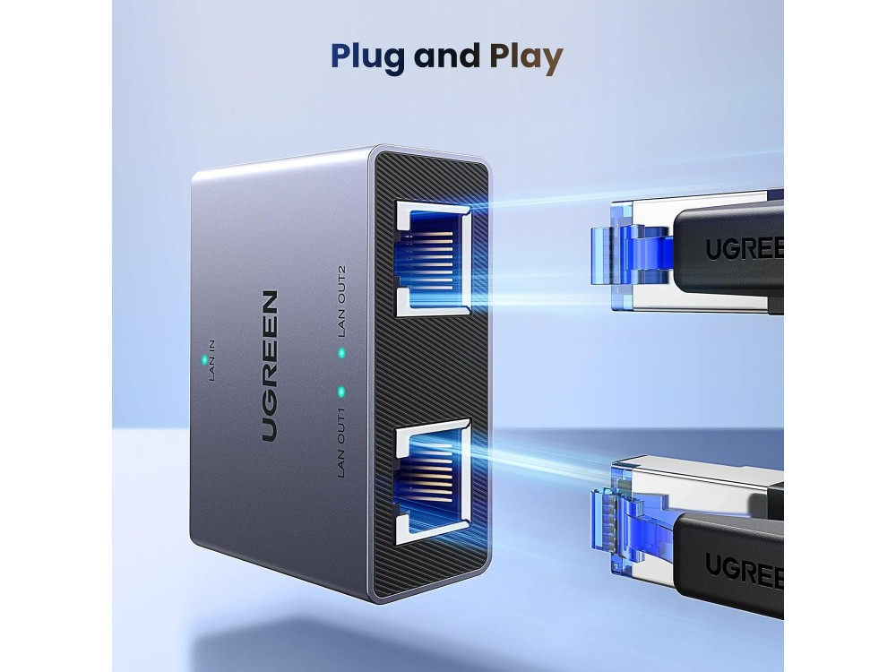 Ugreen Ethernet Splitter 1 σε 2 Gigabit 1000Mbps με Τροφοδοσία USB-C, Αλουμινίου