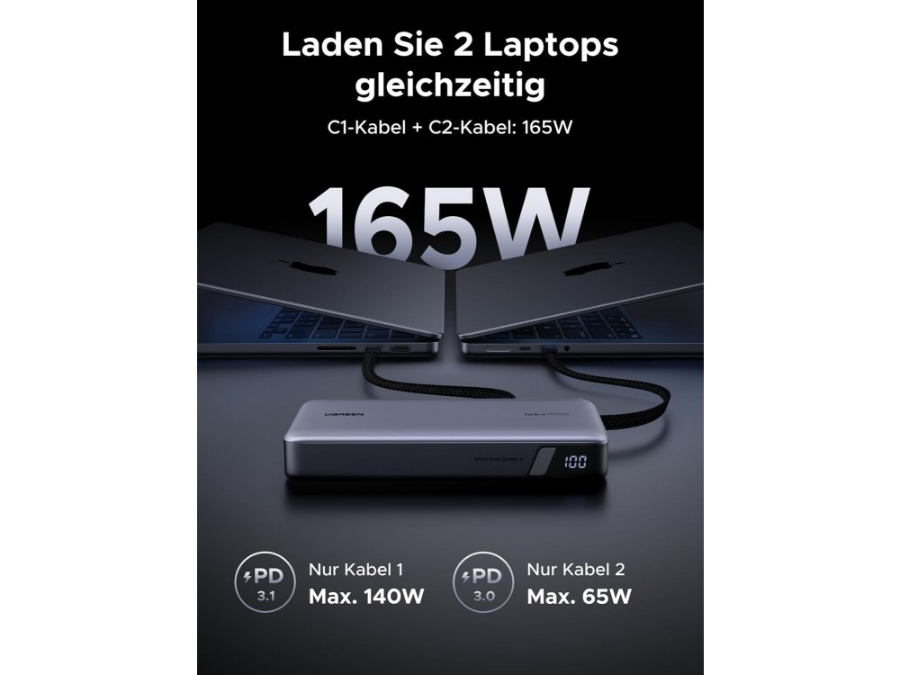 Ugreen 165W Power Bank 25000mAh με Ενσωματωμένο Καλώδιο USB-C