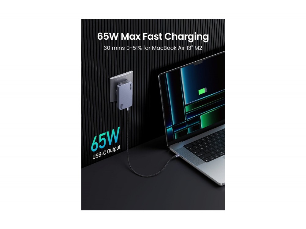 Ugreen Nexode Pro Φορτιστής 65W 3 Θυρών GaN (2x USB-C + USB-A) Ultra-Slim
