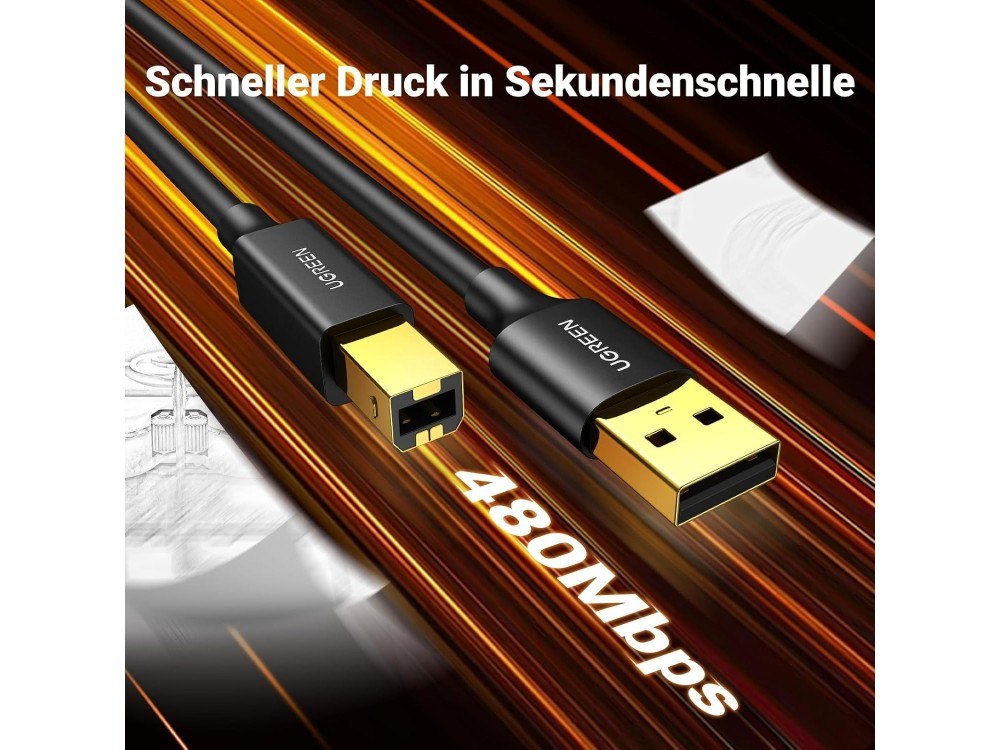 Ugreen Καλώδιο Εκτυπωτή USB 2.0 USB-A σε USB-B, 5m, Black