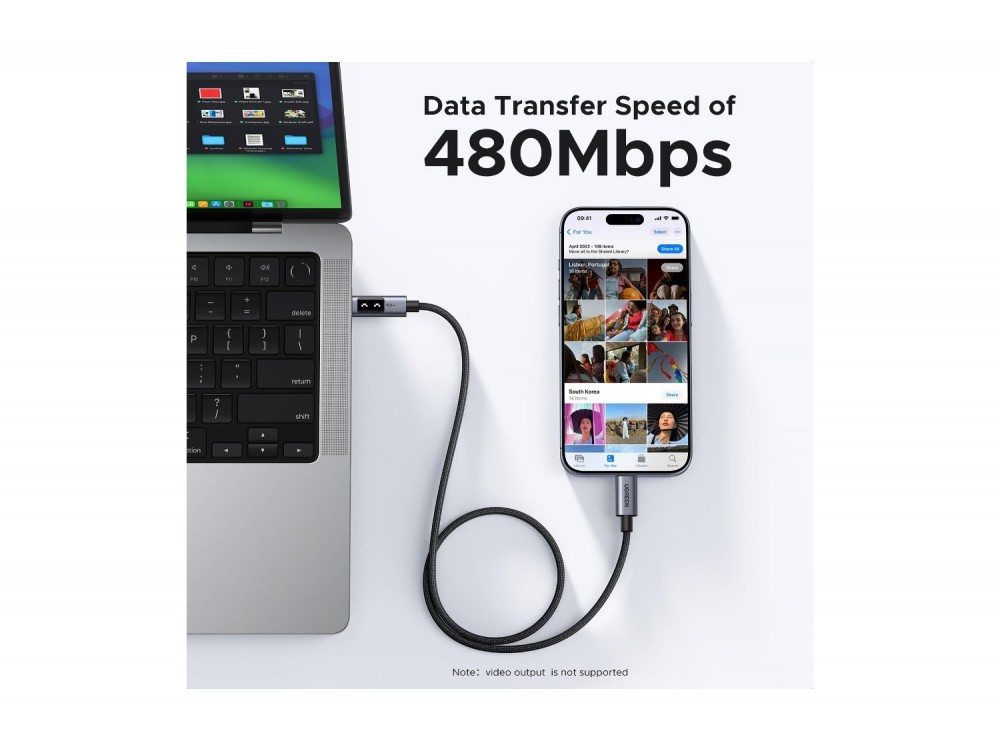 Ugreen Uno Καλώδιο USB-C σε USB-C 100W με LED Ένδειξη Φόρτισης (Smiley), 2m