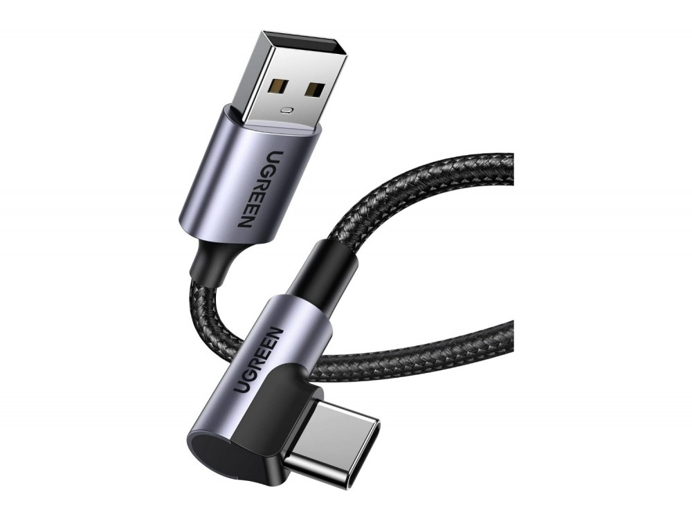 Ugreen Καλώδιο USB-A σε USB-C 90° με Νάιλον Πλέξη 3A 18W, 2m, Gray