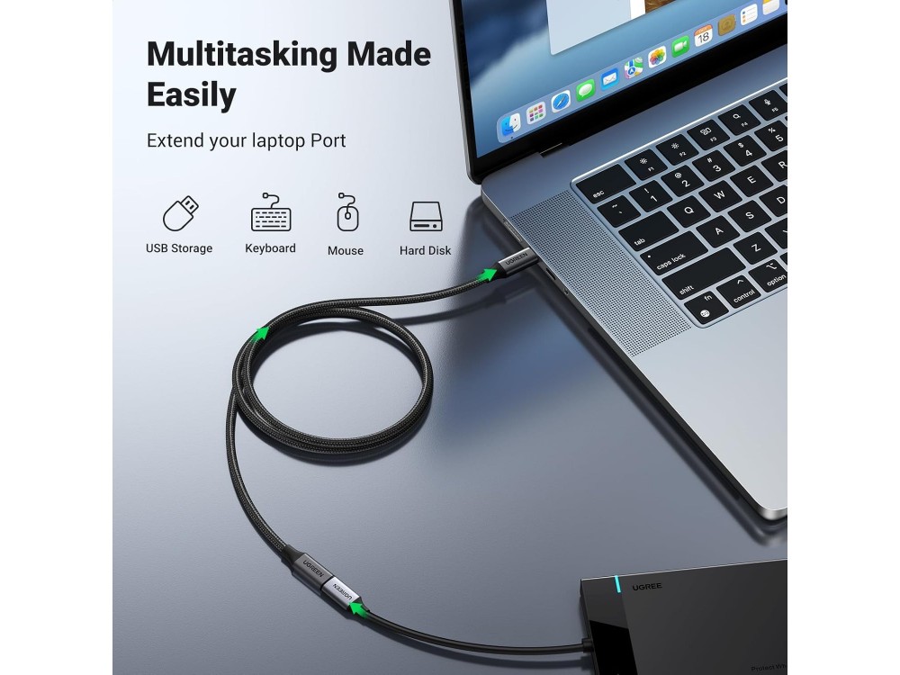 Ugreen USB-C Καλώδιο Επέκτασης 1μ. Type-C Θηλυκό σε Type-C Αρσενικό USB3.2 Gen2 10Gbps, με Νάυλον Ύφανση, Μαύρο
