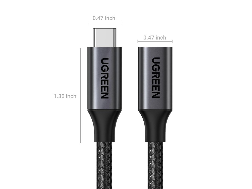 Ugreen USB-C Καλώδιο Επέκτασης 1μ. Type-C Θηλυκό σε Type-C Αρσενικό USB3.2 Gen2 10Gbps, με Νάυλον Ύφανση, Μαύρο