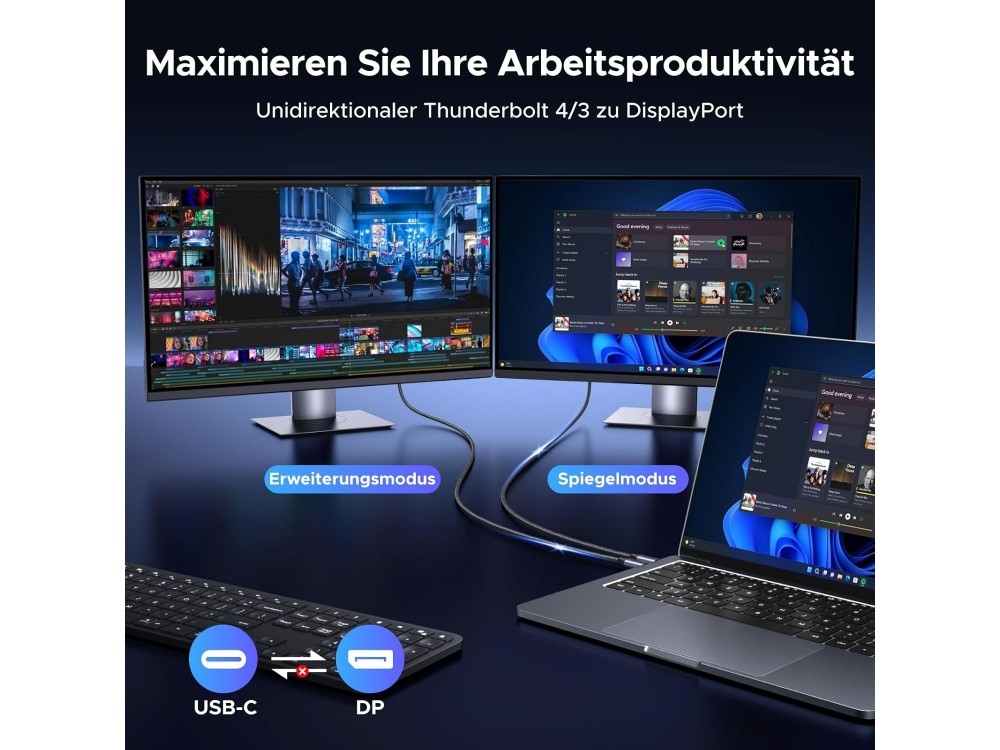 Ugreen Καλώδιο USB-C σε DisplayPort 1.4 8K@60Hz / 4K@240Hz, 2m, Gray