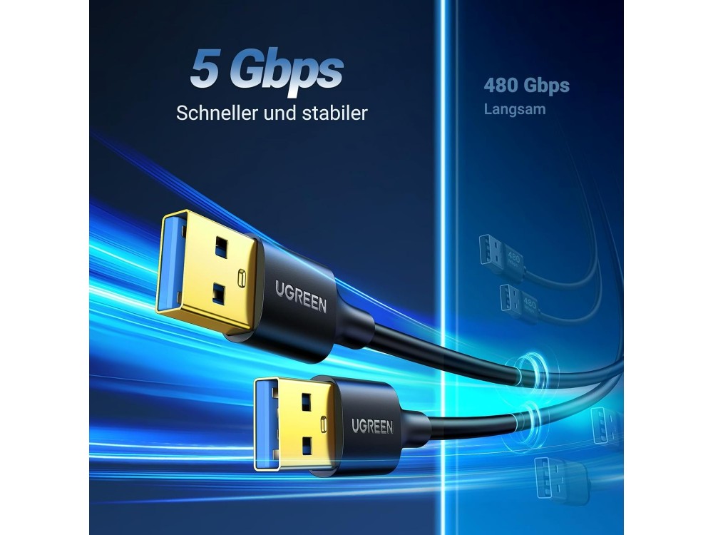 Ugreen Καλώδιο USB 3.0 USB-A Αρσενικό σε Αρσενικό, 0.5m, Black
