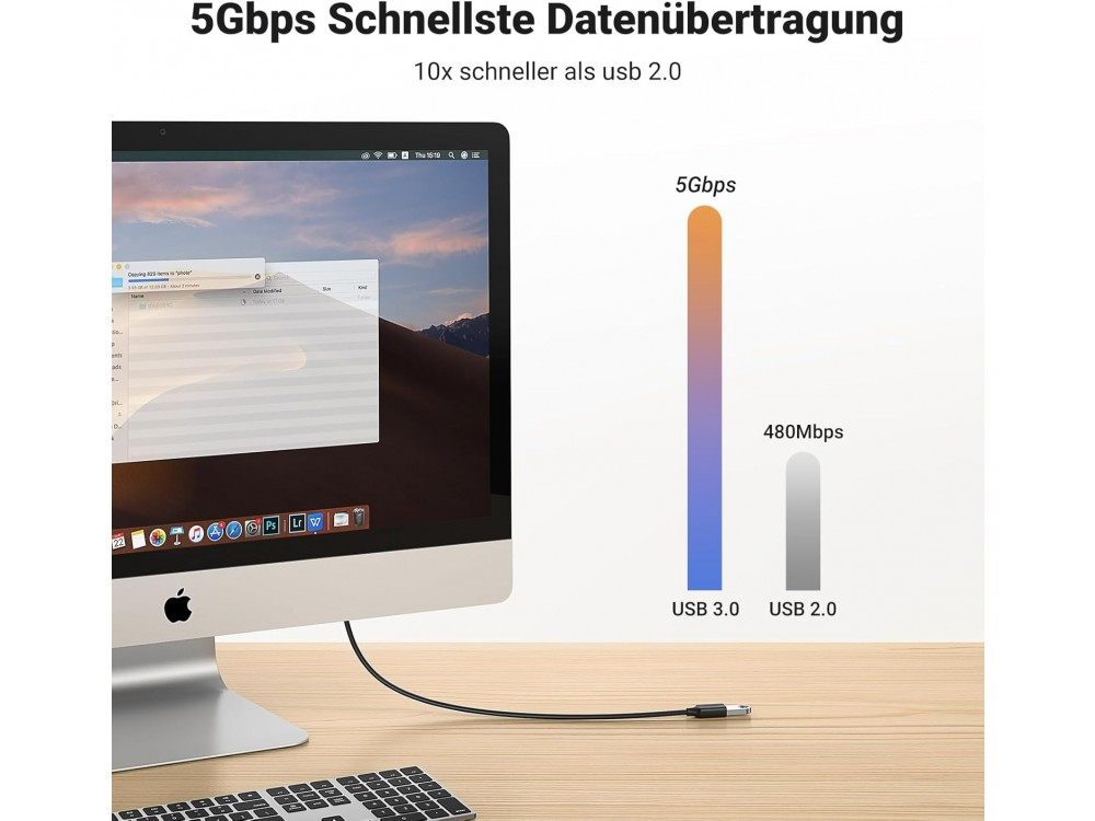 Ugreen Καλώδιο Προέκτασης USB 3.0 USB-A Αρσενικό σε Θηλυκό, 1.5m, Black