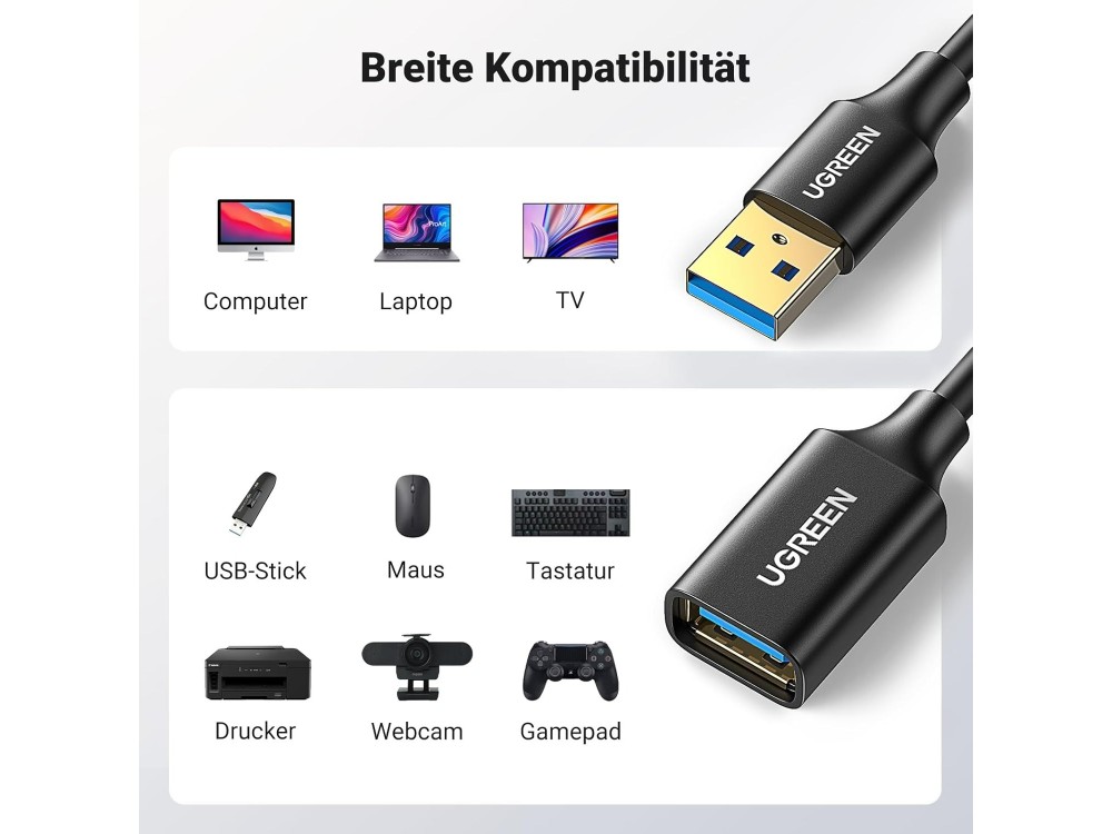Ugreen Καλώδιο Προέκτασης USB 3.0 USB-A Αρσενικό σε Θηλυκό, 1.5m, Black