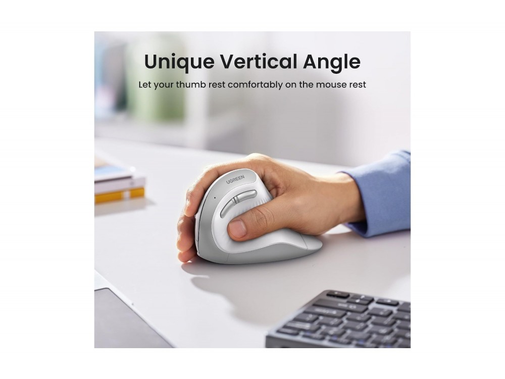 Ugreen Ασύρματο Εργονομικό Vertical Ποντίκι Bluetooth 5.0 & 2.4G έως 4000 DPI με Αθόρυβα Κλικ, White