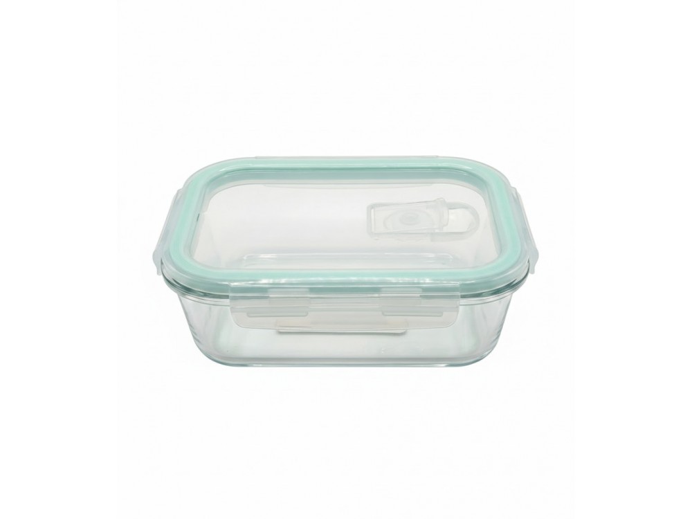AJ Glass Food Container with Lid & Airtight Closure 14.5x12x5.5cm, 410ml, Transparent