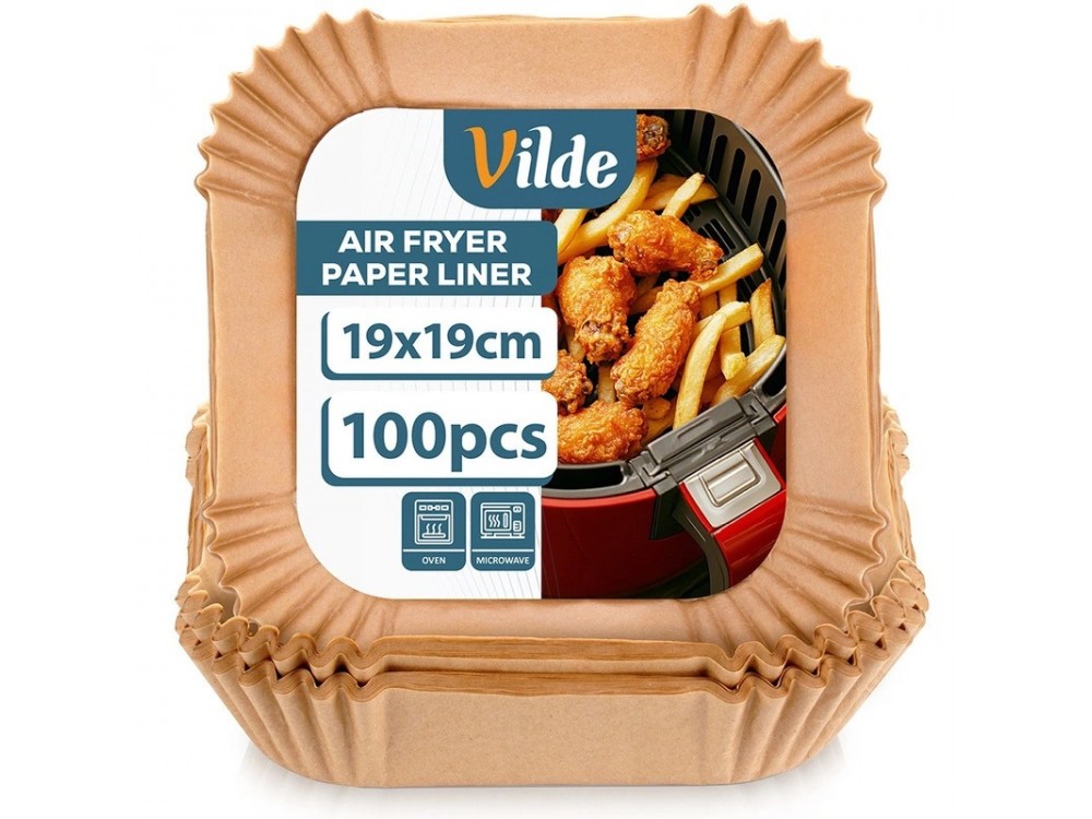 Vilde Αντικολλητικά Χαρτιά για Air Fryer 19x19cm Τετράγωνα, Σετ 100τμχ