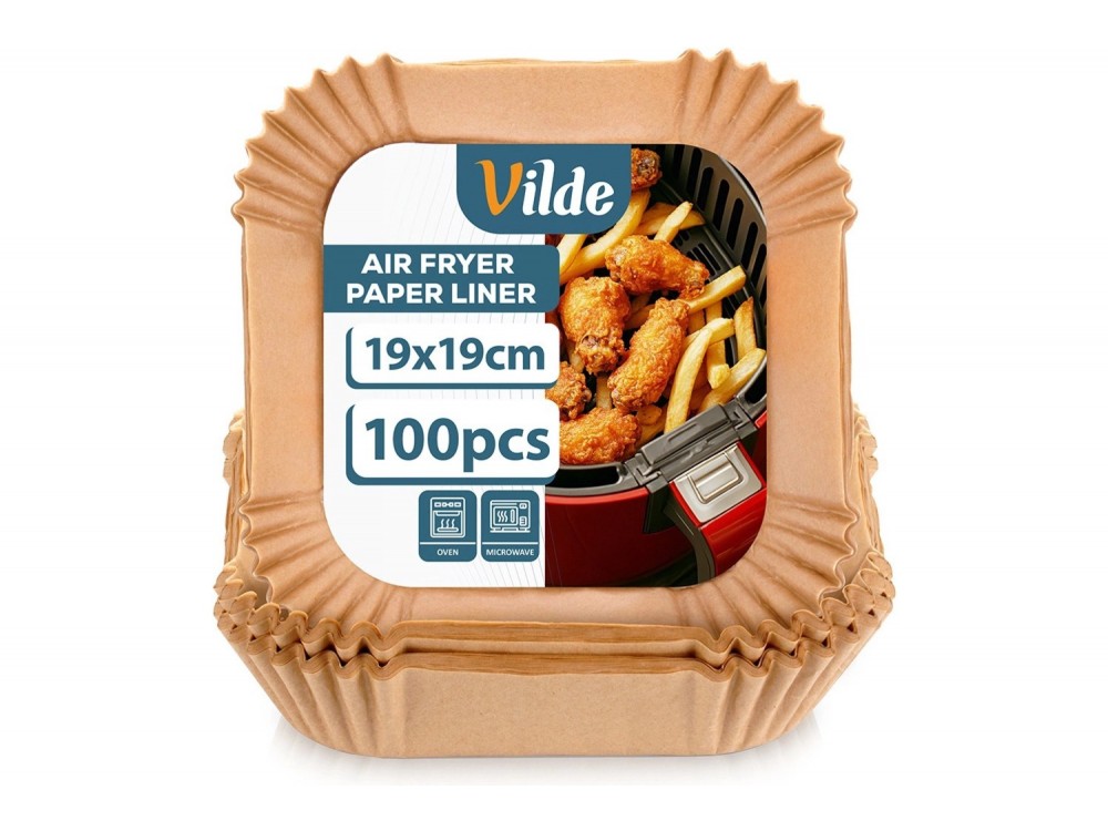 Vilde Αντικολλητικά Χαρτιά για Air Fryer 19x19cm Τετράγωνα, Σετ 100τμχ