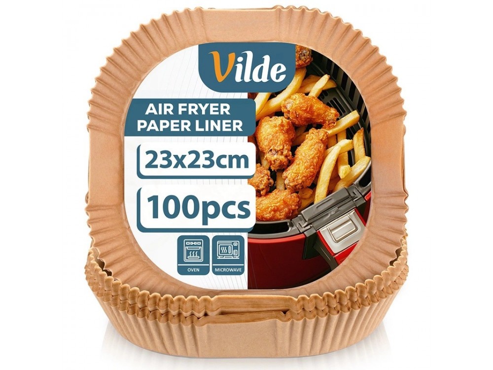 Vilde Αντικολλητικά Χαρτιά για Air Fryer 23x23cm Τετράγωνα, Σετ 100τμχ