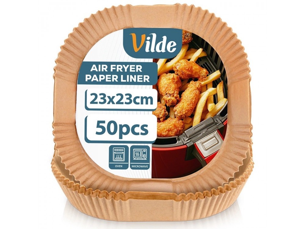 Vilde Αντικολλητικά Χαρτιά για Air Fryer 23x23cm Τετράγωνα, Σετ 50τμχ