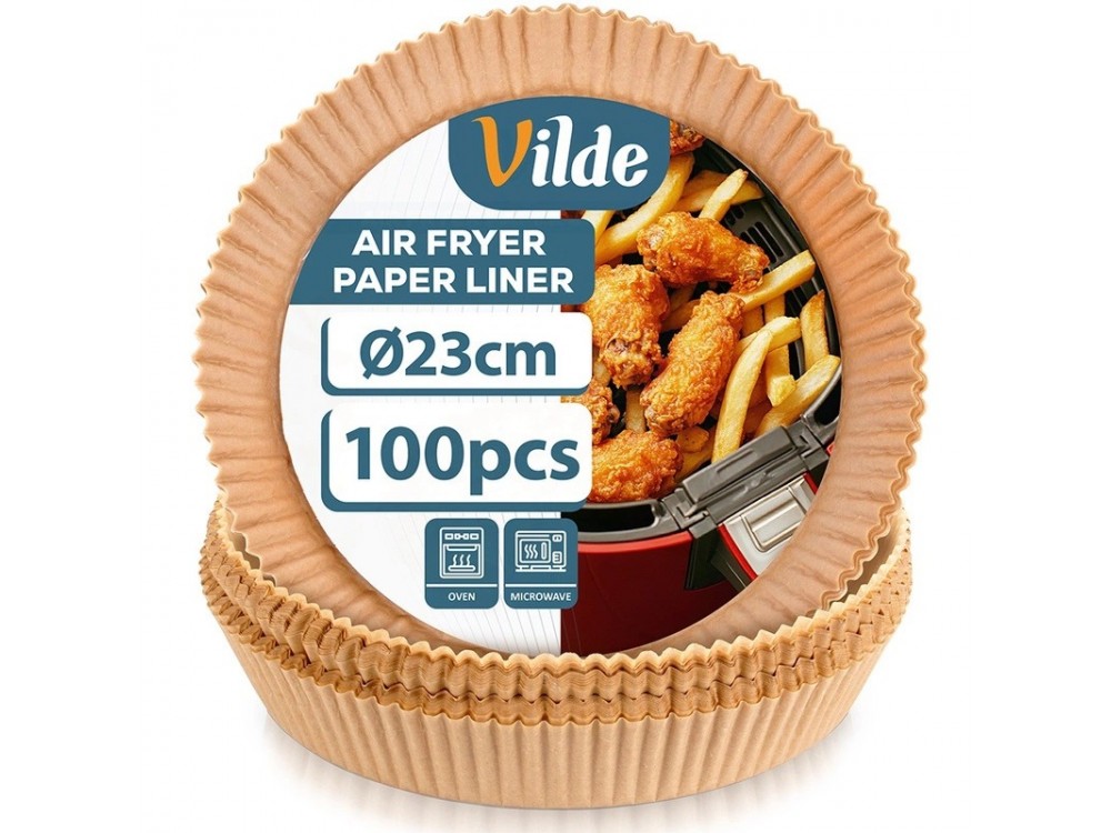 Vilde Αντικολλητικά Χαρτιά για Air Fryer 23cm Στρογγυλά, Σετ 100τμχ