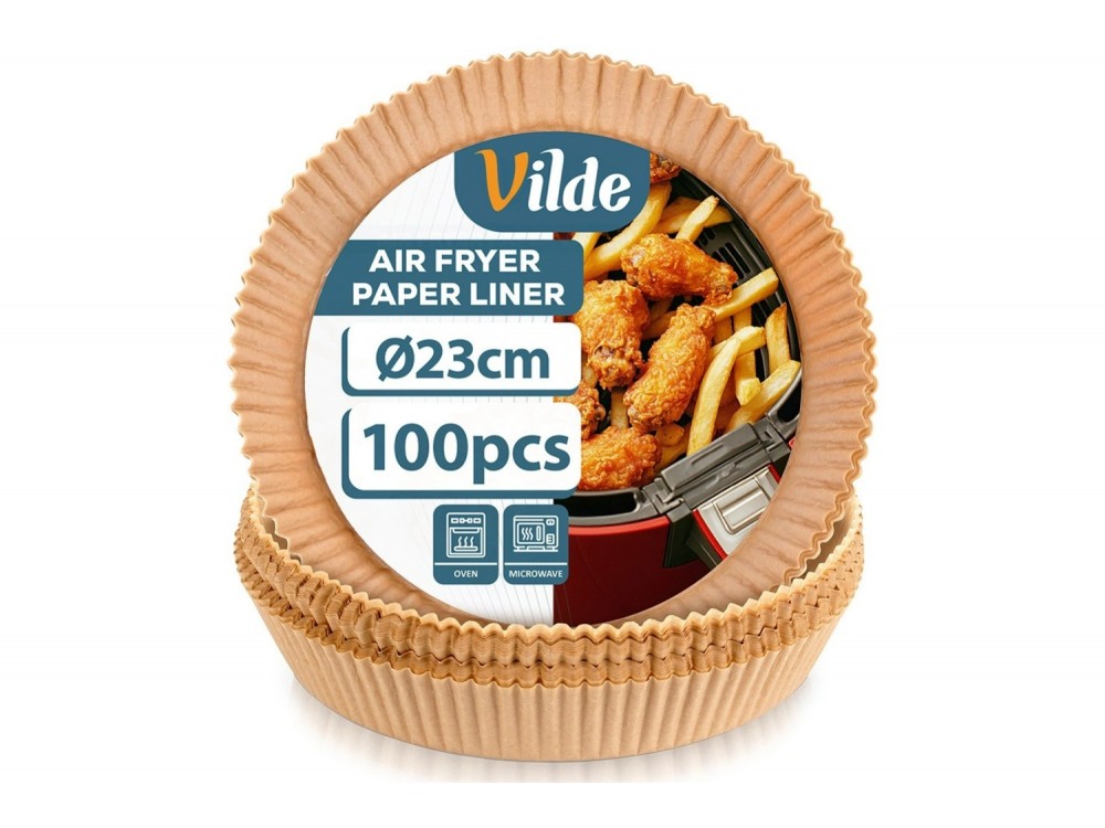 Vilde Αντικολλητικά Χαρτιά για Air Fryer 23cm Στρογγυλά, Σετ 100τμχ