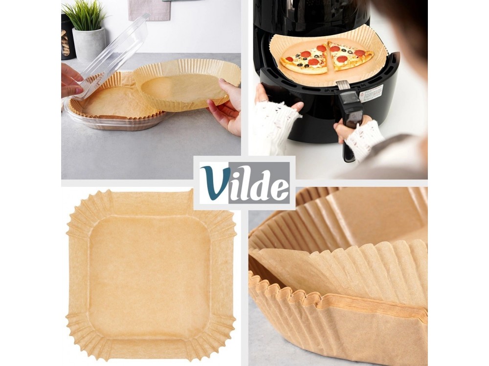 Vilde Αντικολλητικά Χαρτιά για Air Fryer 19x19cm Τετράγωνα, Σετ 100τμχ