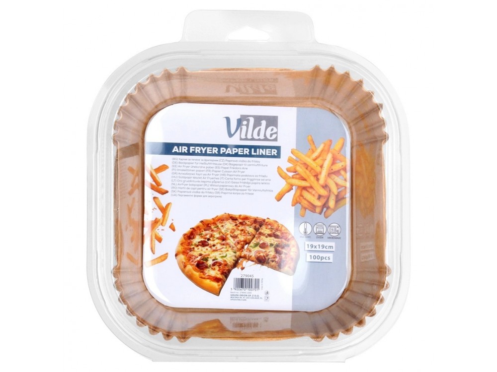 Vilde Αντικολλητικά Χαρτιά για Air Fryer 19x19cm Τετράγωνα, Σετ 100τμχ